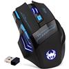 zelotes Mouse Wireless Gaming,4 DPI Impostazione,2,4 GHz con Ricevitore USB,Risparmio Energetico,7 Pulsanti,Mouse Senza Fili Ottico Ergonomico per PC,Mac,Laptop,Nero