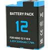 YISHDA 1 confezione di batterie di ricambio da 2000 mAh per GoPro Hero 12 11 10 9, 3,85 V 7,7 Wh, compatibile con AHBDT-901D, alimentazione a lunga durata per action camera