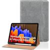 Oduio Custodia per Samsung Galaxy Tab S8 Plus 2022/Tab S7 FE 2021/Tab S7 Plus 2020 12.4 Pollici Cover in Pelle PU Case Tablet con Tasca, Portapenne Multi-Angli Supporto Covers,Grigio Opaco