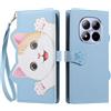 TAUYN Folio Portafoglio Custodia per Xiaomi Redmi Note 15 Pro 5G | PU Pelle Antiurto TPU Custodie, Gatto Carino Modello, con Slot per Schede & Supporto Funzione Cover - Azzurro