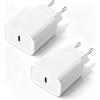 PUQAKE 2 Pezzi Caricatore USB C 20W Presa Caricabatterie Rapido per Apple iPhone | Spina Alimentatore USBC Carica Batterie Cellulare per iPhone 17/17 Air/17Pro/17 Pro Max/16/15/14/13/12/11 Plus Mini SE XS XR