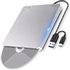 Reagle Lettore Masterizzatore CD DVD Esterno Slot-In USB-C USB-A 2in1, USB 3.2 Gen 1 5 Gbps, CD 24x DVD 8x, Cavo Integrato, Plug & Play per Laptop PC, Windows macOS Linux, Argento