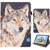 Bemoloon PU Tablet Cover per Samsung Galaxy Tab A 10.5 2018 T590/T595 - Colori Vibranti & Design alla Moda, Anti-Graffio, Sblocco/Standby Automatico, Lupo Colorato