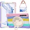 Gerutek Cover per Samsung Galaxy Tab S10+/S9 FE+/S9+/S8+ 12.4, Arcobaleno | Tab S7 FE (2024/2023/2022/2020) Custodia Robusta Antiurto con Supporto Girevole a 360°, Cinghia per Mano/Spalla, Portapenne