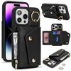 Lipvina Per iPhone 14 Pro Max,Custodia per telefono con spazio per carte di credito per donne. Custodia con fessura per carte di credito. Portafoglio con zip per uomini - Nero