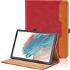 Oduio Custodia per Samsung Galaxy Tab A8 2021/2022 10.5 pollici (SM-X200/SM-X205) Pelle Tablet Case, Multi-angli Supporto Pieghevole Cover Protettiva con Tasca, Pencil Loop, Auto Sveglia/Sonno - Rosso