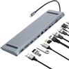 Ouitble Docking Station 12 in 1, hub USB C ultra sottile, 100 W, PD, ricarica rapida, con 3 porte USB RJ45/Ethernet/SD/TF/3,5 mm, adattatore multiporta per computer portatile