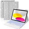 MoKo Multi-touch Tastiera Custodia per iPad (A16)11ª/10ªgen, Argento Lucido | Retroilluminazione 7 colori, trackpad multitouch, porta pennino per iPad 11 2025 e iPad 10,9 2020