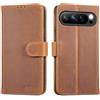 Lensun Cover in Pelle Vera per Google Pixel 9/9 Pro- Marrone Retrò | Custodia in Vera Pelle [RFID Blocking] Libro con Portafoglio Flip Custodie Cuoio