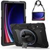 Gerutek Cover per Samsung Galaxy Tab S10 Plus/S9 FE Plus/S9 Plus 12.4 Pollici, Custodia con 360 Supporto Rotante e Tracolla per Galaxy Tab S10+, Nero