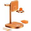 KU XIU X85 Turbo Qi2.2 25W Caricatore Wireless Magnetico 3 in 1, Stazione di Ricarica per iPhone 17-12/Apple Watch/Airpods, Design a Tema Pallacanestro in Lega di Alluminio, con 45W Adapter, Arancione