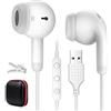 AIAUXAI Cuffie USB in Ear per PC Laptop, Microfono e Telecomando, Bianco | Riduzione del Rumore, Chiarezza USB Cuffie con Cavo per Mac per PS5/4, Ufficio Business Online Riunioni Gaming Streaming Live