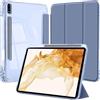 EspZanthic Custodia per Samsung Galaxy Tab S8 Plus 2022 / S7 FE 2021 / S7 Plus 2020 12,4 Pollici con S Pen Holder, Chiaro Trasparente Retro Conchiglia Sottile Antiurto Tablet Cover, Auto Sveglia/Sonno, Lavanda