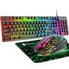 LexonElec Set Tastiera e Mouse da Gioco RGB Retroilluminato USB Con 6 Colori Arcobaleno - Mouse Ottico a 6 Tasti + Cuscinetti Gratuiti