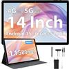 RUSHAR Tablet 14 Pollici Android 15 con 36GB RAM+512GB ROM (1TB TF),4G LTE/SIM+5G WiFi,11580mAh|2240 * 1400|Octa-Core|13MP+8MP|Face ID|Widevine L1|BT 5.0,Tablet con Fondina, Grigio