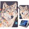 Bemoloon PU Tablet Cover per Samsung Galaxy Tab A 10.1 2016 A6/T580/T585 - Colori Vibranti & Design alla Moda, Anti-Graffio, Sblocco/Standby Automatico, Lupo Colorato