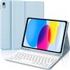 FOGARI Per iPad A16 11/10 Generazione 2025/2022 11/10.9 Pollici Cover Tastiera | Tastiera Bluetooth Rimovibile e Custodia Morbida TPU per Ufficio/Studio/Scrittura, Keyboard Wireless Portatile, Azzurro