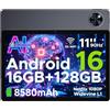 POPUX U11 Android 16 Tablet 11 Pollici Gemini AI 16GB RAM +128GB ROM (2TB TF) 8580mAh Gaming Tablet Unisoc T7200 Octa-Core 13MP+5MP Tablets PC WIFI 5/ GMS/ WidevineL1/ 3.5mm Audio/GPS/Face ID/OTG,Grigio