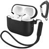 Generic Compatibile con AirPods Pro 3 custodia con portachiavi/cinturino da polso, Pro 3a generazione [2025] custodia protettiva in silicone antiurto per cuffie supporto ricarica wireless, nero