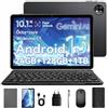 Aobante Tablet Android 15 da 10 pollici, 24 GB RAM + 128 GB ROM (fino a 1 TB), processore octa-core, display IPS HD 1280×800, fotocamera 5 MP + 8 MP, batteria 6000 mAh, con tastiera e mouse.