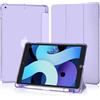 4UBonLife Cover Per iPad 9a/8a/7a Generazione 10,2 Pollici 2021/2020/2019 con Portapenna, Custodia Protettiva Sottile con Retro Rigido Traslucido Guscio Case per iPad 7/8/9, Viola Chiaro