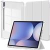 EspZanthic Custodia per Samsung Galaxy Tab S10+ 2024/Tab S9 FE+/S9+ 2023 12,4 Pollici con S Pen Holder, Chiaro Trasparente Retro Conchiglia Sottile Antiurto Tablet Cover, Auto Sveglia/Sonno, Argento