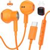 AIAUXAI In Ear Cuffie USB C per Samsung S26 S25 S24 S23 A56 A16 A17 Arancio | Microfono e Controllo Volume, Design Magnetico, Auricolari con Filo per iPhone 17 16 15, Cuffiette per Google 10 9 per Xiaomi