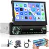 Hikity 1 Din Autoradio con 7" IPS Manuale Retrattile Touchscreen | Radio con Wired Mirror Link FM 2USB Type-C AUX IN MIC SWC Bluetooth Autoradio Video Sharing Telecamera di Retromarcia