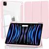 4UBonLife Custodia per iPad Pro 11 pollici 2022/2021/2020/2018 (4a/3a/2a/1a Generazione) con Portapenne, Cover Retro Rigido Chiaro Trasparente, Smart Case Antiurto Anti-Ingiallimento, Rosa