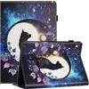 LSPCASA Custodia per Samsung Galaxy Tab S10 FE Plus da 13,1 pollici, in pelle PU, con scomparti per carte di credito, portapenne e funzione leggio, per Samsung Galaxy Tab S10 FE+, gatto di luna