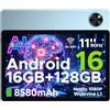 POPUX U11 Android 16 Tablet 11 Pollici Gemini AI 16GB RAM +128GB ROM (2TB TF) 8580mAh Gaming Tablet Unisoc T7200 Octa-Core 13MP+5MP Tablets PC WIFI 5/ GMS/ WidevineL1/ 3.5mm Audio/GPS/Face ID/OTG,Blu