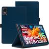 KUSINHOKA Custodia Compatibile con DOOGEE U12 12 Pollici, Leggero Pelle PU Protettiva Cover con Cinturino da Polso, Tablet Custodia Magnetico con Funzione di Supporto, Blu Scuro