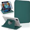 Koze Custodia Rotante per iPad Pro 11 pollici 2022/2021/2020/2018 (4a/3a/2a/1a generazione) con portapenne, Cover Girevole a 360 Gradi Supporto Retro in Acrilico Trasparente Antiurto, Verde Notte