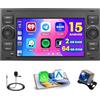 Hikity 2+64G 7 Autoradio per Ford Fiesta Focus Kuga Transit Connect Mondeo Smax | Touchscreen Wireless Carplay Autoradio 2 DIN GPS Bluetooth WiFi FM/RDS Retrocamera EQ Comandi al Volante USB 2+64G DAB/DAB+