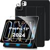 Goetvvce Cover per iPad Pro 13 pollici 2024 Custodia Protettiva Magnetica + 1x Pellicola Protettiva + 1x Protezione Fotocamera, Custodia Sottile e Leggera con Supporto Magnetico, Nero