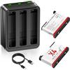 CITYORK 2 batterie di ricambio 2600 mAh e triplo caricabatterie, compatibile con fotocamera 360 X4