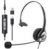 Wantek Tipo-C Cuffie 601N, Single Ear Con Microfono Cancellante Rumore, 3.5mm/TYPE-C/USB A Per Call Center Team Meetings Computer Portatile Tablet Smartphone