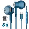 AILZPXX Auricolare USB C cablato per Samsung Galaxy S26 Ultra S25 S24 S23 A56 A17 | Cuffie cablate USB Tipo C per iPhone 15 Pro Max 16 17 iPad Air Pro Redmi Note 15 Pro Audio Magnetico e Microfono Blu