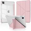 MuyDouxTech MuyDoux Custodia per iPad Pro 11 Pollici 2022/2021/2020/2018 (4ª/3ª/2ª/1ª Generazione) con Portapenna, Supporto Verticale e Orizzontale, Cover Retro Trasparente Antigiallo Antiurto, Rosa