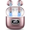 Drsaec Cuffie Bluetooth, Auricolari Bluetooth 5.3 Cuffie Wireless HiFi Stereo Mic, Cuffie Senza Fili Cancellazione Rumore ENC LED Display Cuffiette Bluetooth IP7 Impermeabile Auricolari Wireless 42H Ora Rosa