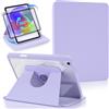 Koze Custodia A16 iPad per 11ª/10ª Generazione 11 Pollici con Alloggiamento Penna Schienale Acrilico Trasparente Rotante e Supporto Multiangolo in Pelle PU per Disegno Ufficio Studio Viola Lilla