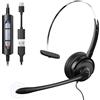 Voistek USB Cuffia con Cavo per PC/Portatile, Headset Leggeri On-Ear con Cavo da 160 cm, Microfono con Cancellazione del Rumore per Ufficio