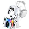 KDD Porta Cuffie Gaming Supporto Cuffie & Porta Cortroller da Scrivania, Stand Telefono in Alluminio con Barra di Supporto, Universale per Controller/Switch/iPad/Telefono Cellulare (Bianco)