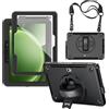 Junfire Custodia robusta per Galaxy Tab Active 5 Pro/Tab Active 4 Pro (10,1 pollici) 2025/2022, Custodia antiurto con Pellicola, supporto girevole, cinghia da polso, tracolla e portapenne-Nero