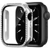 Generic Custodia con set di diamanti a fila singola, compatibile con Apple Watch 49/46/45/44/42/41/40/38 mm, pellicola protettiva integrata adatta per serie 11/10/9/8/7/6/5/4/3/2/1/SE Ultra1/2 (argento, serie
