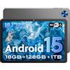 UBDXBD Tablet Android 15 10.1 Pollici, 18GB RAM (6+12) 128GB, T30 Octa-Core, Espansione TF 1TB, Widevine L1, Display IPS HD, 6000mAh, WiFi 2.4/5G, Face ID, GMS, Doppia Fotocamera, Grigio