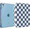 MoKo Cover per iPad (A16) 11a Generazione 11 Pollici, iPad 10a Gen 10,9 in | Custodia per iPad 11/10,9 2025/2022 con Portapenna, Cover Trifold Leggera con Retro PC Traslucido, Blu Marina Scacchi