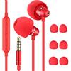 Bulees Auricolari per dormire, isolamento acustico, leggeri con cavo per canale uditivo piccolo, Auricolari con microfono e controllo volume per dormiente sensibile, per andare a dormire (rosso)