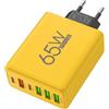 BAYNOS Caricatore USB Multiporta 65W, Stazione di Ricarica da Parete a 6 Porte con 2 USB-C e 4 USB-A, Compatibile con iPhone, Android, Samsung Galaxy, Xiaomi, Huawei, Tablet, Smartwatch (Giallo)