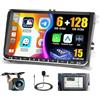 Hikity Autoradio 2 DIN Android 15 9 per VW Golf Wireless CarPlay | 8Core 6+128G. Compatibile con Golf 5/6, Tiguan, Caddy, Polo, Touran. Android Auto, GPS, DSP, 59UI, SWC, WiFi, 52PIN, CAM, MIC